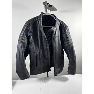 Enginehawk Leather Motorcycle Jacket Men’s Large Black – Cafe Racer Style Riding